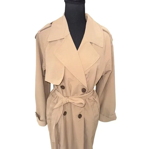 A New Day Womens S Beige Lined Trench Coat S Double-Breasted City Classic Money - Picture 6 of 13